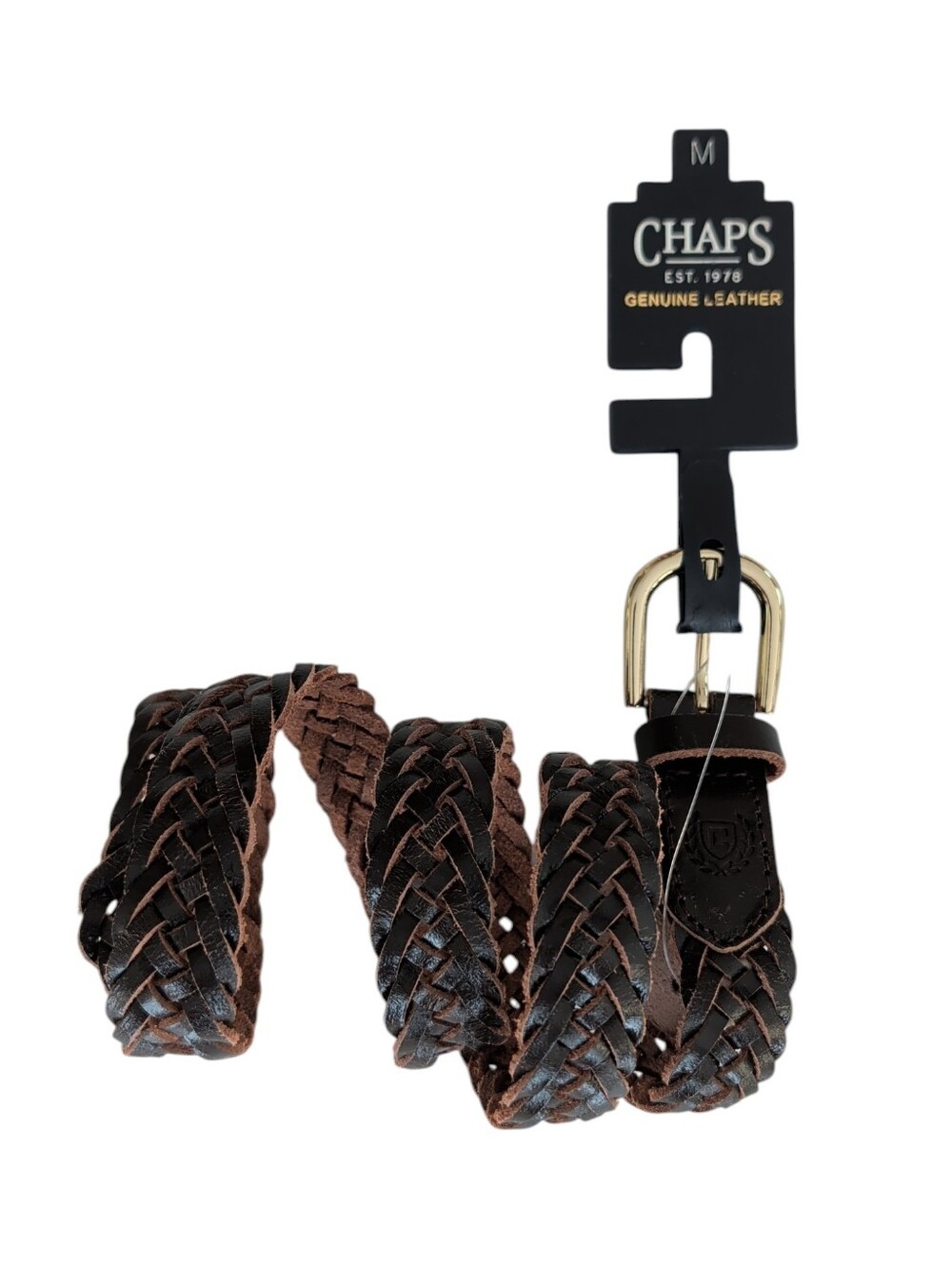 Chaps Braided Genuine Leather Belt MEDIUM Dark Brown FLAWS